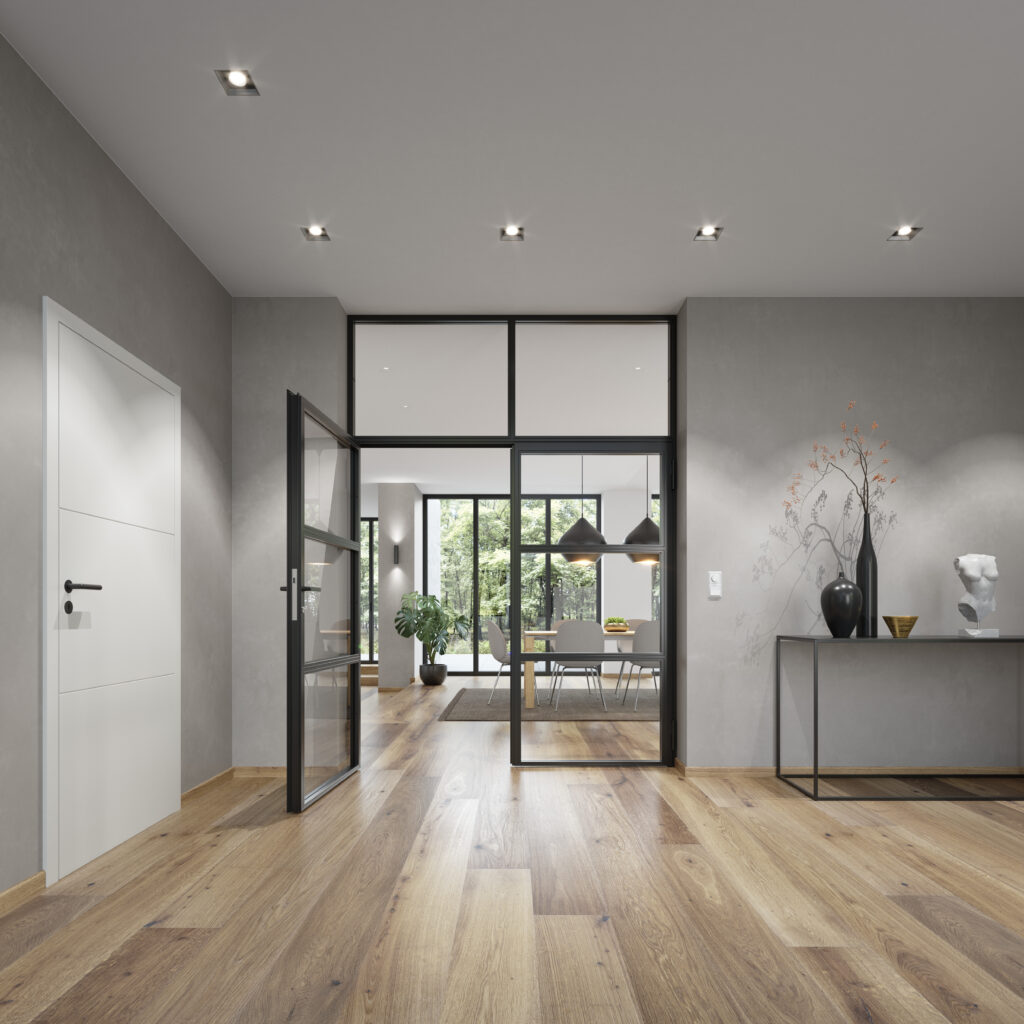 Individuelle Glastüren mit schwarzem Rahmen in modernem Eingangsbereich – stilvolle und funktionale Türlösungen von Rankl